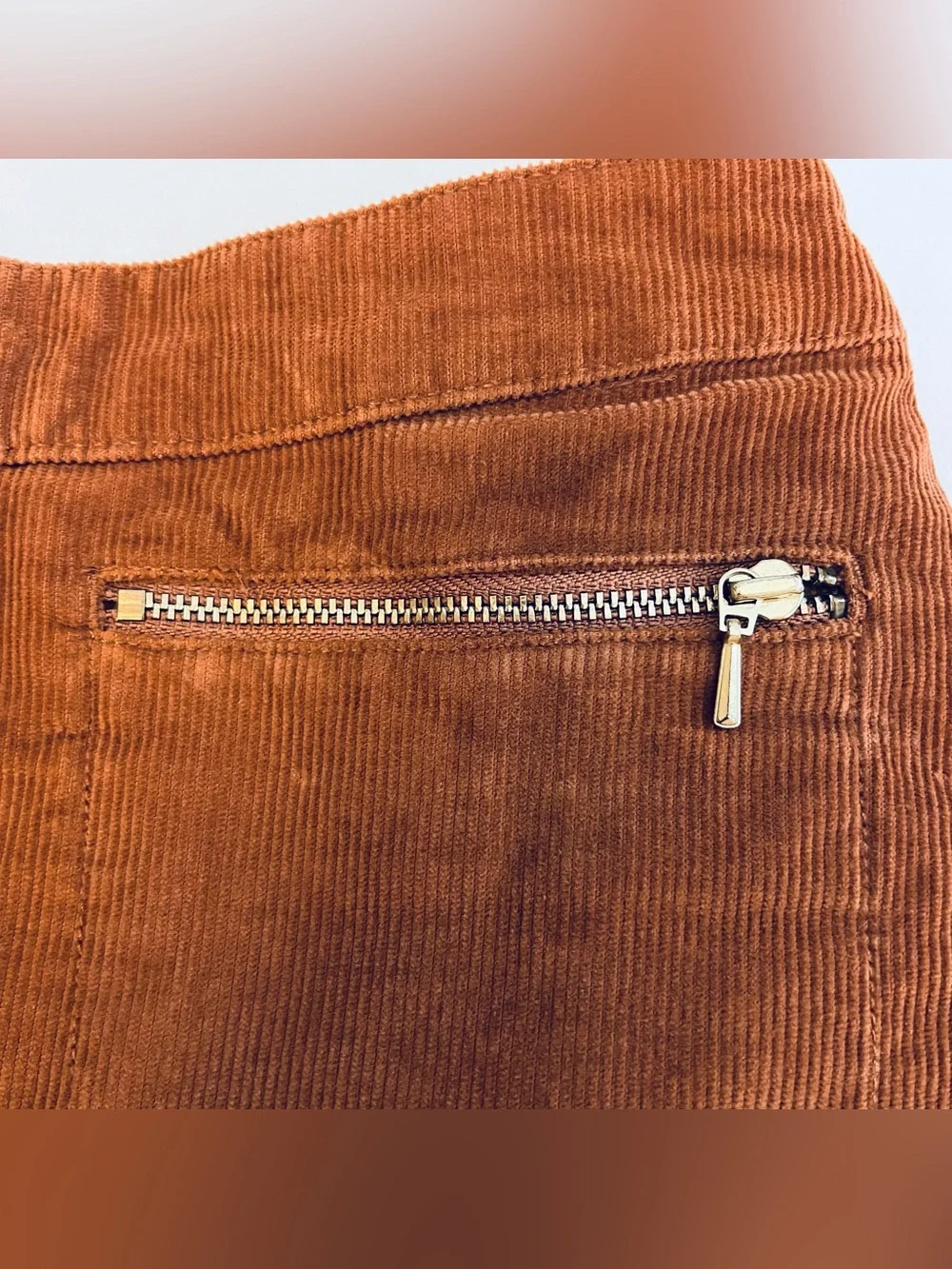 Abercrombie & Fitch Rust Brown Corduroy Mini Skirt with Silver Zipper Detail